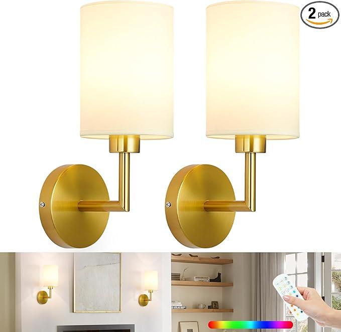 Woderdeng Battery Operated Wall Sconce Set of Two,Dimmable Cordless Wall Sconces,12 Colors Rechargeable Wall Lights,Wall Lamps for Bedroom,Living Room (Bronze)