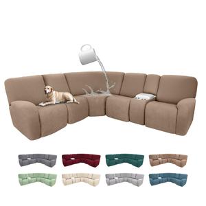 ROFASVCO 100% Waterproof Sectional Recliner Couch Covers for Reclining Couch L Shaped Corner Sectional Sofa Cover Jacquard Stretch L Shape Recliner Slipcovers (5 Seater 2 Console Cover, Dark Khaki)