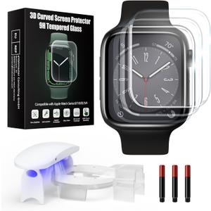 UV Tempered Glass Screen Protector Compatible with Apple Watch Series SE/6/5/4 40mm, Bubble Free iWatch Screen Protector, Curved Full Coverage Screen Protector for iWatch SE/6/5/4 40mm (3 Pack)
