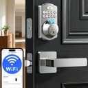 Veise VE012W-L Built-in Wi-Fi Fingerprint Smart Lock with Lever Handle Set, App Remote Control, Keyless Entry for Front Door, Deadbolt Digital Backlit Keypad, Voice Assistant, Auto Lock, Satin Nickel