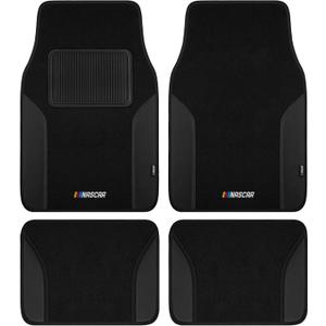 NASCAR Car Floor Mats, Carpet & Black Leather Design Car Mats, Universal-Fit All-Weather Car Floor Mats with Built-in Heel Pad & Anti-Slip Backing, Durable Odorless Automotive Interior Accessories