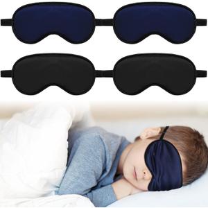 Sintege 4 Pcs Silk Eye Mask for Sleeping Kids Soft Eye Cover with Adjustable Strap Blindfold for Kids Boys Girls Christmas Travel Gift Nap Shade Blocking Light(Black, Navy Blue)