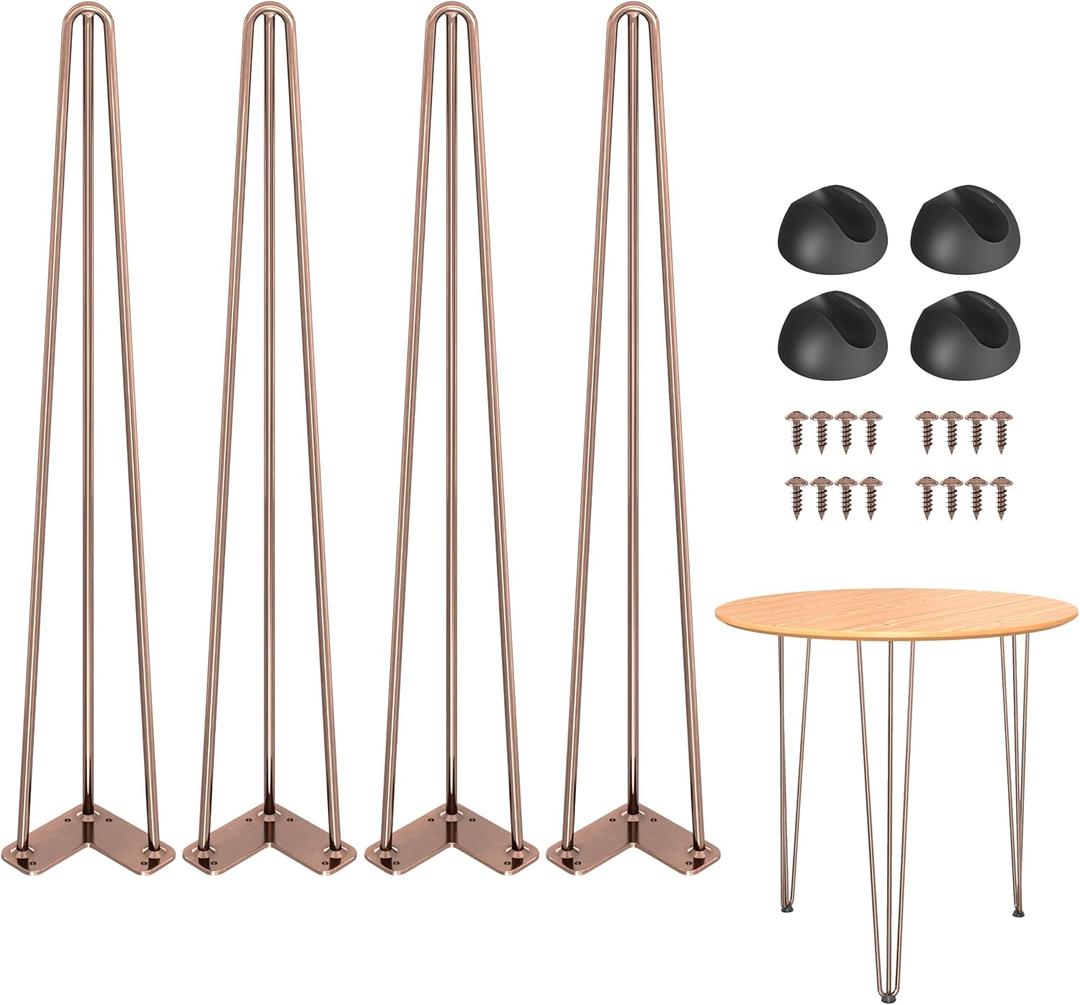 28" Hairpin Table Legs: Set of 4 Metal Furniture Legs with Floor Protectors for Nightstand Coffee Table Bench Desk Home DIY Projects Heavy Duty Support Hairpin Table Legs (Antique Copper)