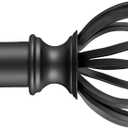 YunNephele Adjustable Curtain Rod for Window 48-84 inch Matte Black, 1 inch Diameter Metal Single Curtain Rod Set with Round Cage Finials