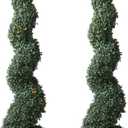 ALL SEASON GREEN 4' Spiral Boxwood Topiary Trees Artificial Outdoor Plants in Plastic Pot Front Porch Plants Set of 2