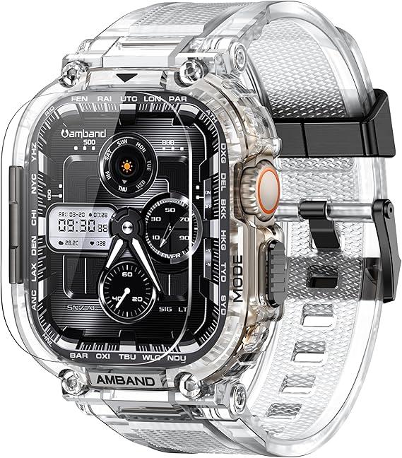 Bands Case Screen Protector Compatible with Apple Watch Ultra 44/45 mm for Men, M1 Sport Series Rugged Cover Strap and 9H Tempered Glass, Military Protective Bumper for iWatch 44/45 mm Men Black