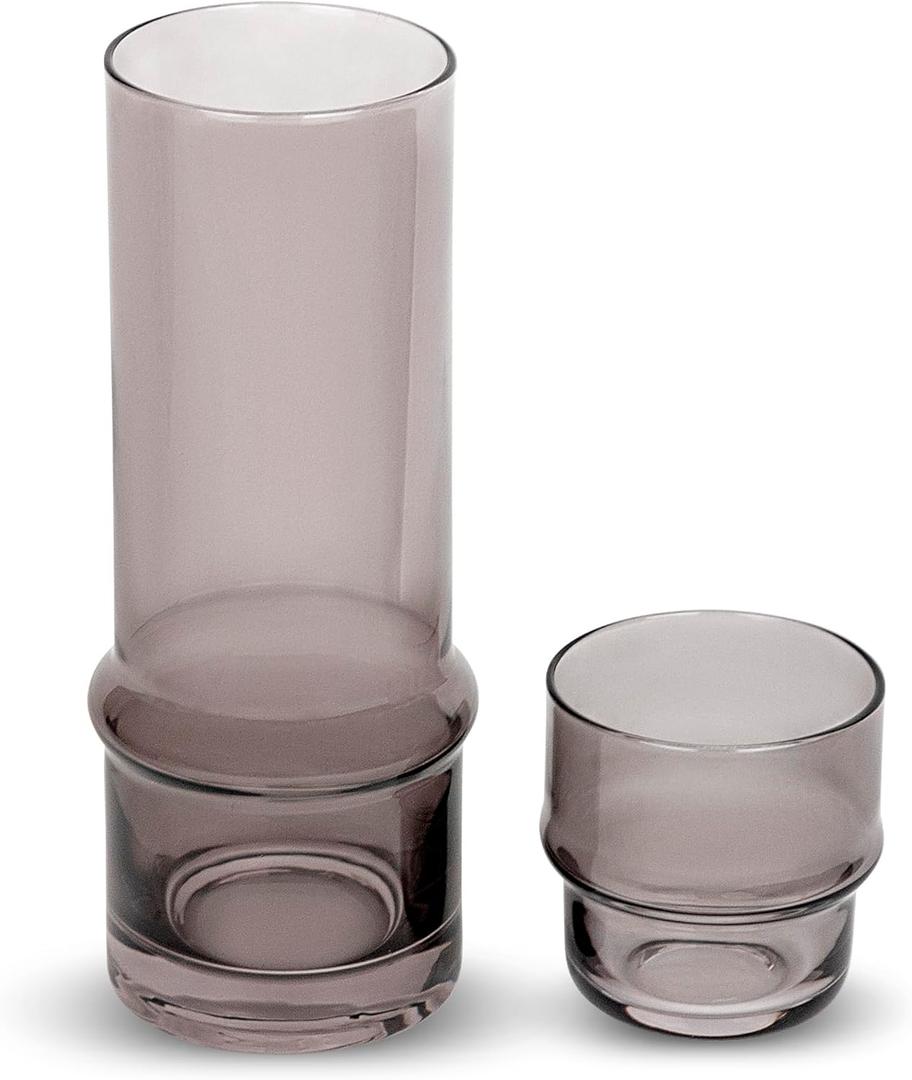 Elle Decor Bedside Water Carafe with Tumbler | 33Ounce Pitcher and Matching Drinking Glass | Stackable Cup as a Lid for Carafe | Home Dcor for Guest Room, Nightstand, Office, or Gift