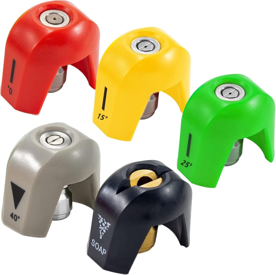 SPX3000 Replacement Nozzle Tips 5 Pack, 1/4" Quick Connect Pressure Washer Nozzle Set for Sun Joe SPX3000 SPX3001 SPX3200 SPX4000 Series, Stainless Steel & Brass Universal Spray Nozzles 1500-3000 PSI