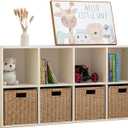 Wood 8-Compartment Storage Cabinet 8-Cube Storage Cabinet Organizer Wooden Cubby Bookshelf White 2 tier Open Cabinet Qquare Cubby Shelf for Home Office Living Room (8-Cube, 11 in Shelf Opening)