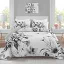 Floral Quilt Set King 3 Pieces Grey Floral Quilt Coverlet Set Soft Microfiber Lightweight White Quilted Bedspread for All Season 104"x90"