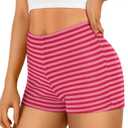 Trendy Queen Pajama Shorts Women Micro Low Rise Striped Boxers Trendy Spandex Bottoms 2025 Comfy Summer Lounge Sleepwear, S, Redpink
