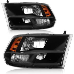 2009-2018 Dodge Ram 1500 Headlights Assembly,2010-2018 Dodge Ram 2500/3500 Quad And Dual Style Black Housing Amber Reflector Replacement Driver and Passenger Side