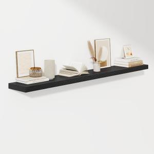 Fun Memories 66 Inch Fireplace Mantel Shelf with Invisible Bracket, 8 Inch Deep Floating Shelf for Living Room, Kitchen, Farmhouse, Black, 67"L x 8"D