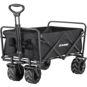 EchoSmile Heavy Duty 350 Lbs Capacity Collapsible Wagon, Outdoor Folding Camping Grocery Portable Utility Cart, Adjustable Rolling Carts, All Terrain Sports Wagon with Big Wheels (Black)