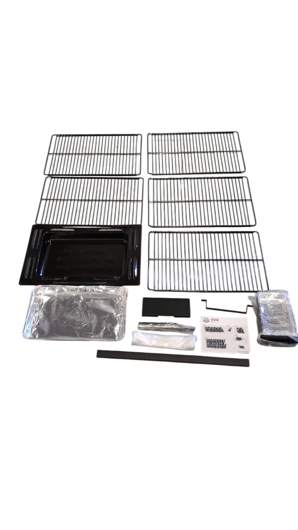 PBV5P1 Pit Boss Smoker Accessories & Hardware Kit: Cooking Grids - 5 Pieces, Support Bracket - 12 Pieces, Support Panel - 2 Pieces, Grease Tray & Brackets, Support Bracket, Water Pan, Power Cord Bracket, Heat Shield, Hardware 77550