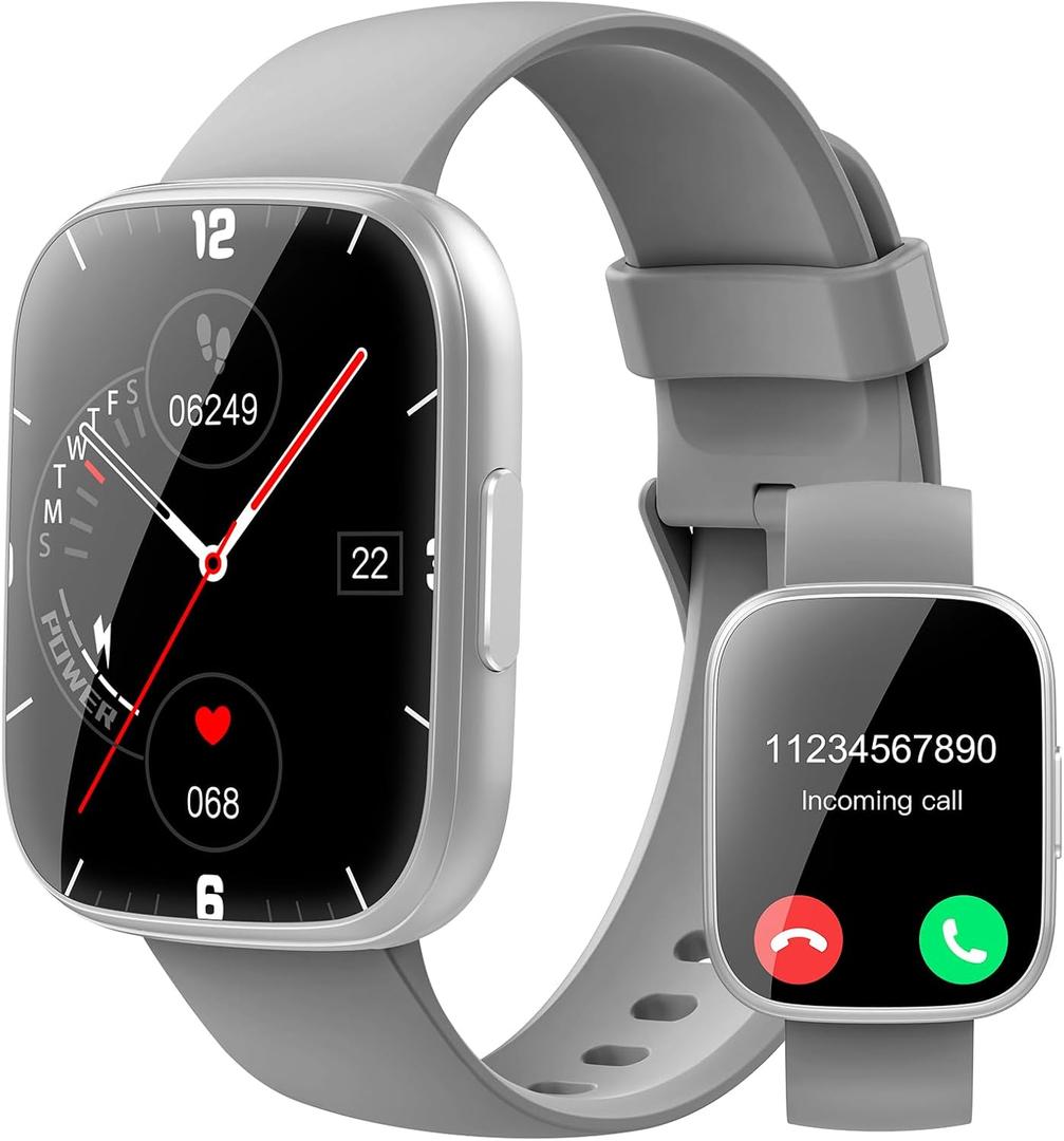Smart Watch for Men Women(Answer/Make Calls), 1.95" HD Touch Screen Fitness Watch with Sleep Heart Rate Monitor, 110+ Sports Modes, IP68 Waterproof Activity Trackers Compatible with Android iOS, Grey