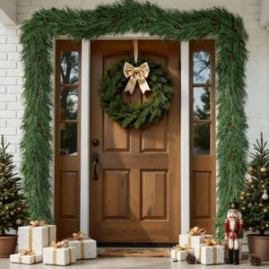 SHareconn 9FT Lush Norfolk Pine Garland Decorations, Thick Real Touch Artificial Greenery Garland for Mantle Fireplace Table Stairs Railing Front Door Indoor Outdoor Holiday Christmas Decor,Green