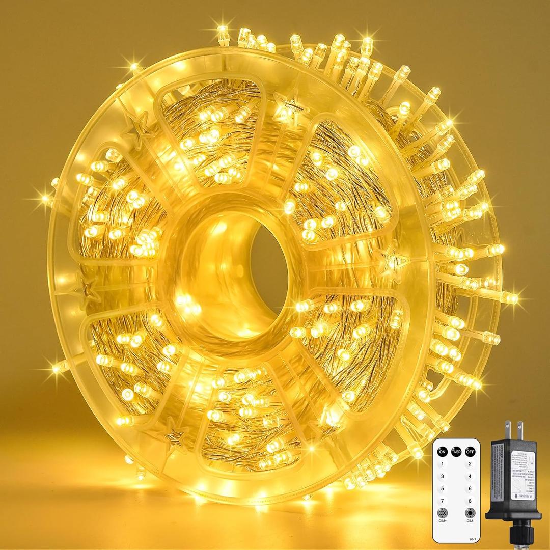 JMEXSUSS 400 LED Christmas Lights Indoor Outdoor, 132 ft Warm White String Lights Plug in with Remote, 8 Modes Twinkle Christmas Tree Lights for Bedroom Outside Patio Home Party Xmas Holiday Decor