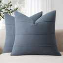 ZWJD Decorative Linen Throw Pillow Covers 24x24 Set of 2 Solid Handcrafted Striped Cushion Covers for Bed Soft Modern Farmhouse Neutral Pillowcase for Couch Bedroom Living Room Home Decor(Slate Blue)