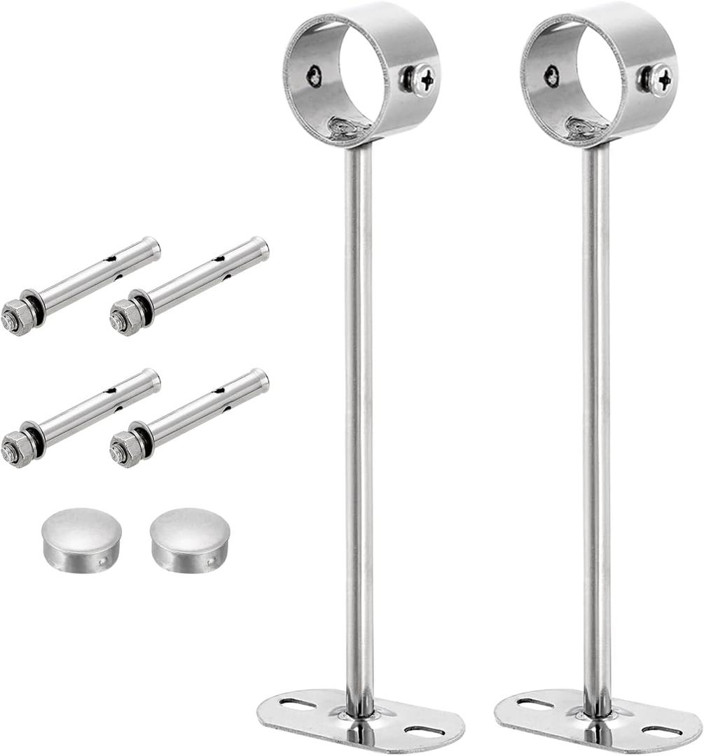uxcell 2 Set Ceiling Mount Curtain Rod Bracket, 32mm/1.26" Pipe Length 250mm/9.84" Stainless Steel Curtain Rod Hooks Hangers for Walls Wardrobe Pipe Curtain Pipe, Silver
