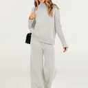 ANRABESS Women's 2 Piece Outfit Sweater Lounge Sets Long Sleeve Knit Pullover Wide Leg Pant Tracksuit Loungewear 2025 Fashion (Gray, M)