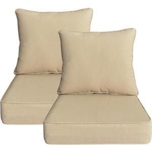 Outdoor 24"x24" Deep Seat Patio Cushion Set of 2, Outdoor Chair Cushions with Water-Resistant UV Resistant Weather Resistant Sectional Sofa Pad and Removable Covers,Beige, 24"x24"x5.5";2 Sets