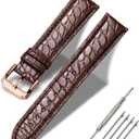 Moran Alligator Leather Quick Release Watch Band 18mm 19mm 20mm 22mm 23mm 24mm Replacement Genuine Crocodile Leather Loop SmartWatch Strap for Men Women (Alligator-Brown/Rose Gold)