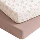 Konssy Muslin Crib Sheets for Boys, Soft Cotton Neutral Baby Sheets for Standard Crib Mattress 2 Pack, 52"x28" (Soft Blooms, Taupe)