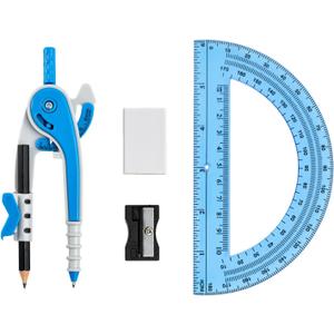 3 x Unjoo Compass for Geometry Set, 6 Inch Protractor, Clear Plastic (Blue)