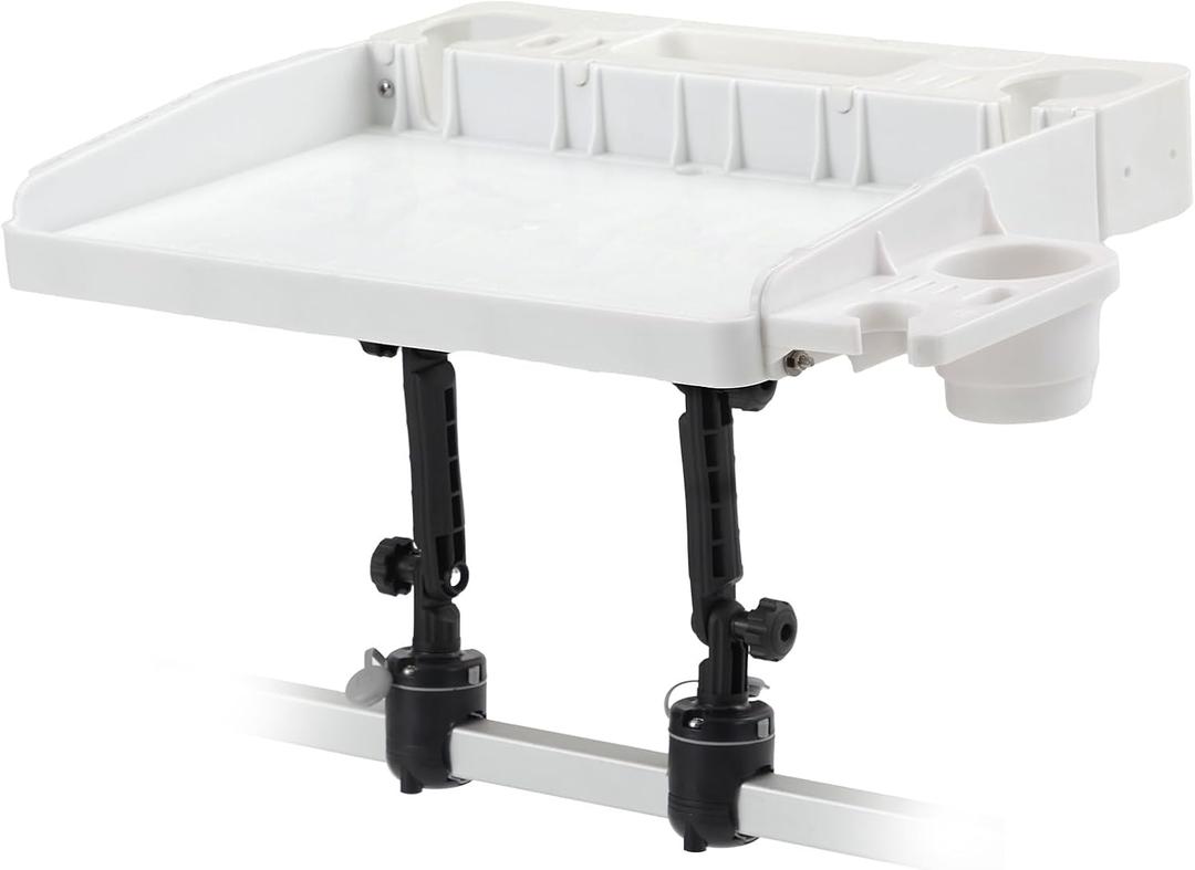 HITORHIKE Bait Board Set with Mounts & Extenders White Cutting Board for Bass, Center Console, Pontoon Boats Great for Fishing, Filleting, Outdoor Cooking (Round & Square Rail Mount Set)