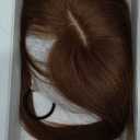 Flufymooz Real Human Hair Toppers for women, 10 Inch Clip in Bangs 100 Human Hair Toppers for Thinning Hair, Cover Hair Topper Hair Pieces with 150% Density Silk Base-Medium Brown