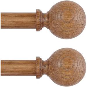 HTZON 2 Pack Brown Wood Grain Ball Adjustable Curtain Rods, 36-88" Heavy Duty, Farmhouse Rustic Window Curtain Rods