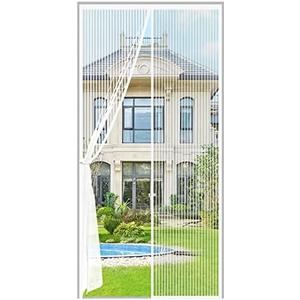 Magnetic Screen Door Fit Door Size 36×90 inch, Screen Itself Size: 38"x91", Hands Free Self Sealing, Full Frame Magic Tape Mesh Screen Door with Magnets Heavy-Duty Mesh Curtain for Entry Door-White