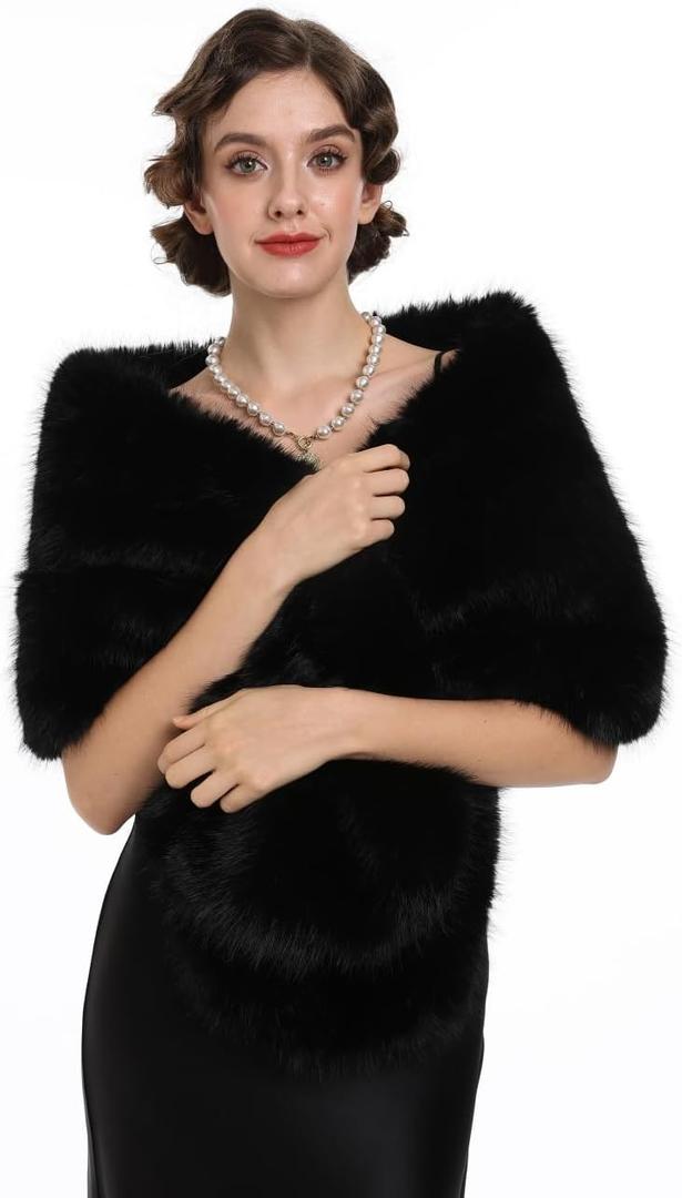 SAFERIN Women's Winter Faux Fake Fur Straight Wedding Halloween Party Custume Accessory Scarf Wrap Collar Shawl Shrug