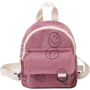 Small Backpack Purse Cute Mini Corduroy Bookbag Toddler Backpack School Bags for Women Girls Boys Teens Kids (pink)