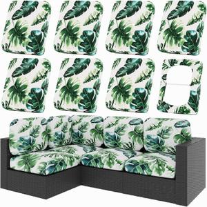 hyha 8Pcs Patio Cushion Covers, Stretch Outdoor Couch Cushion Covers, Washable Outdoor Chair/Sofa Slipcovers for Patio Furniture Cushions Protector with Elastic Bottom(Monstera Deliciosa,Cover Only)