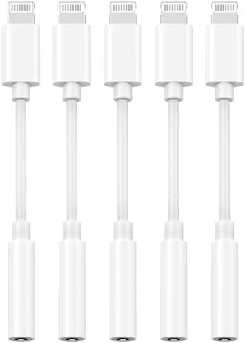 5 Pack Lightning to 3.5 mm Headphone Jack Adapter, iPhone Aux Adapter Converter Dongle Audio Cable Compatible with iPhone 14, 13, 12, 11, X, XS, 8, 7
