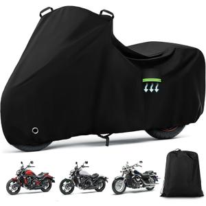 Motorcycle Cover Waterproof for Kawasaki Vulcan S 650/900/1500, Heavy Duty Outdoor Sun UV Rain Dust All Weather Protection Motorbike Cover with Soft Cotton Lining & Lock Hole-Black
