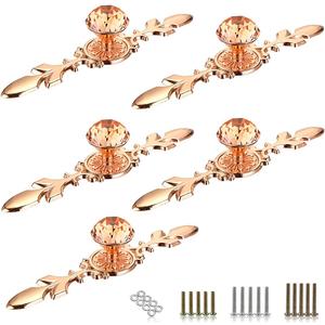 Sumnacon 5 Pcs 6.7 Inch Crystal Drawer Dresser Knobs - Diamond Cabinet Cupboard Door Knobs with Plates, Decorative Closet Wardrobe Pull Handles with Screws for Home Office Decor, Rose Gold