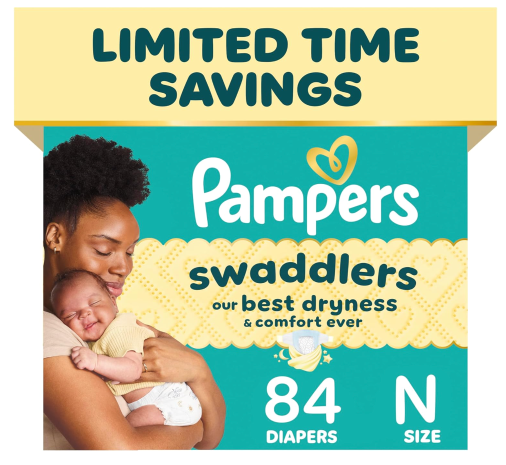 Pampers Swaddlers Diapers, Size 0 (up to 10 lbs), 84 Count, Absorbent, Keeps Baby Dry and Comfortable, Skin Safe Disposable Baby Diaper