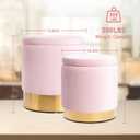 BRIKY Round Storage Ottoman, Pink Velvet Ottoman with Storage for Living Room, Upholstered Ottoman Foot Rest Stool with Gold Plating Base, Pack of 2 Vanity Accent Chairs for Bedroom