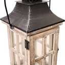 Vintage Wooden Decorative Lantern Candle Holder Rustic Farmhouse Wedding Centerpiece Lantern for Table Mantle Wall Hanging Display Party Home Decor Indoor Outdoor X'Mas