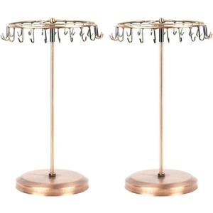 Pair of 23 Hooks Brass Spinning Jewelry Tree Rotate Display Stand Jewelry Organizer (Bronze)