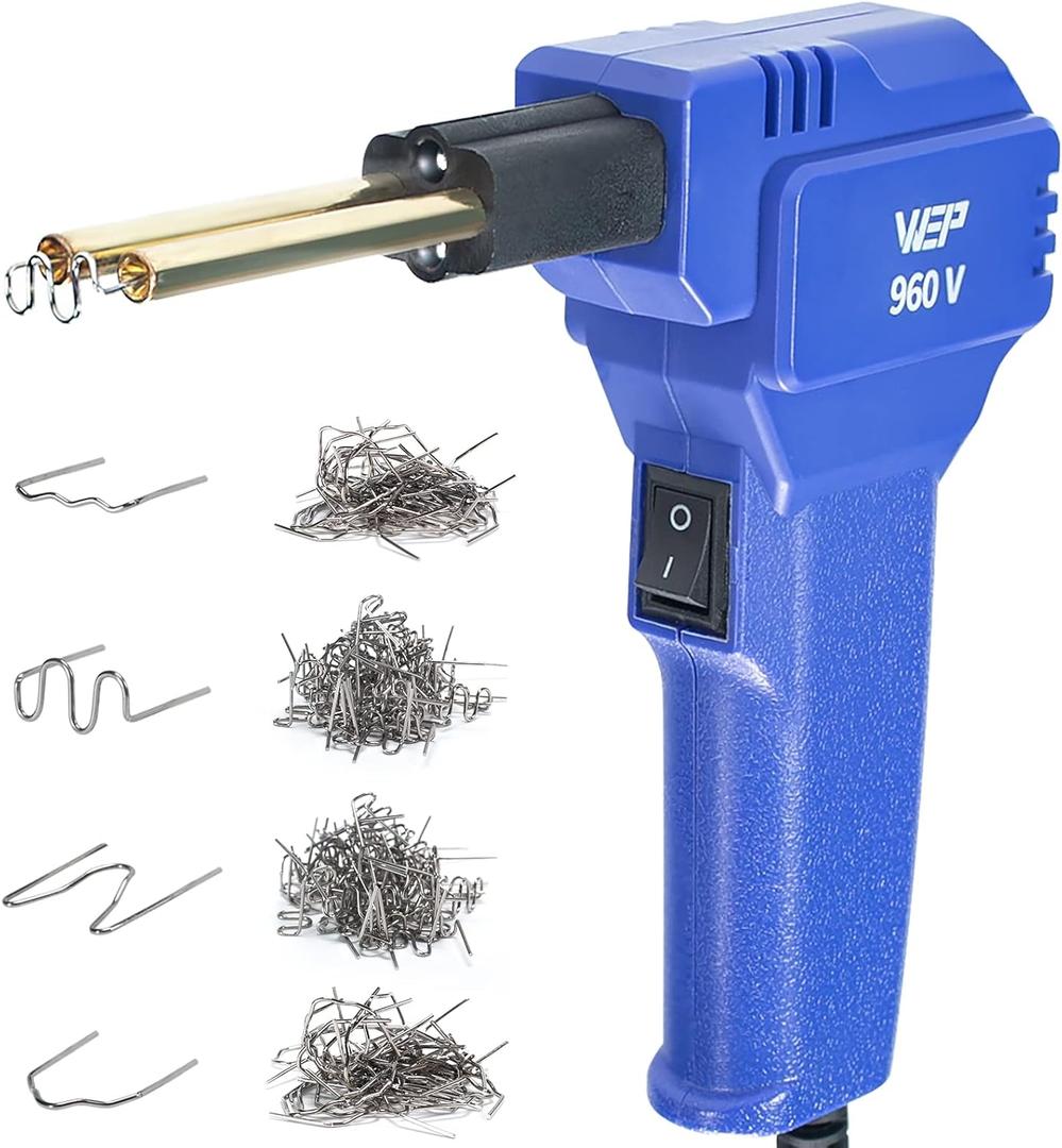 WEP 960-V Plastic Welder Kit 110V with LED Lights with 200 Hot Staples and Pliers for Car Bumper Plastic Welding, Plastic Gas Tank Repair, a Great Automotive Tools for Mechanics (Blue)