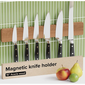 Wooden Knife Magnetic Strip 16" Acacia Wood Natural Beech – Magnetic Knife Holder for Wall no Screws – Kitchen Utensil Holder, Knife Bar, Knife Rack, Kitchen Organizer and Tool Holder