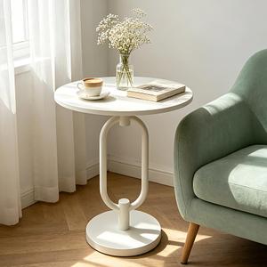 Lightdot White Round Side Table Modern End Table Stable Small Sofa Side Table with Heavy Duty Metal Base Integrated Accent Coffee Table Easy Assemble Nightstand for Living Room Bedroom