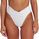 geluboao Women's Bikini Bottom Sexy V Cut High Cut Swimsuit High Waisted Bathing Suit Bottoms (Medium, White)