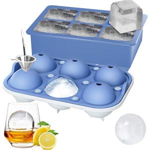 ROTTAY Ice Cube Trays (Set of 2), Sphere Ice Ball Maker with Lid & Large Square Ice Cube Maker for Whiskey, Cocktails and Homemade, Keep Drinks Chilled (Blue)