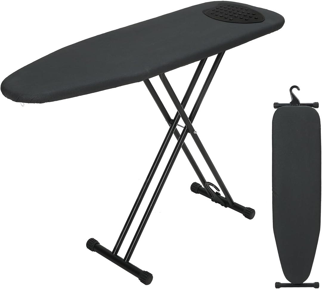 Ironing Board Full Size 54x14, RAINHOL Heavy Duty Iron Board with Thick Padded Cover, Height Adjustable Ironing Boards with Smart Hanger, Heat-Resistant Silicone Pad Iron Rest Black, 54"L x 14"W