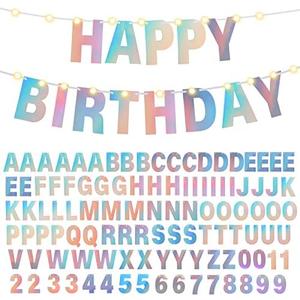 TaoBary 112 Pcs DIY Letter Custom Banner Glitter Customizable Banner Kit Including 107 Letters and Numbers 3 Rope for Valentine Birthday Party(Holographic)